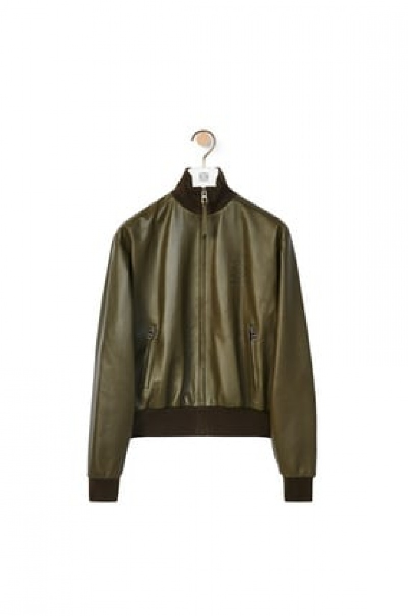 Chaquetas Loewe Bomber jacket in nappa Mujer Kaki Oscuro Verde | 952XIYLKO