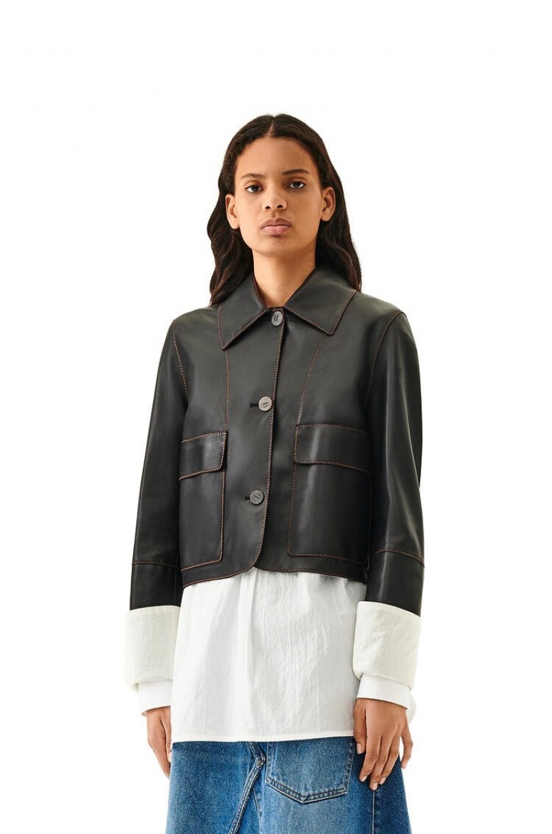 Chaquetas Loewe Button jacket in nappa Mujer Negras | 523FNRSDE