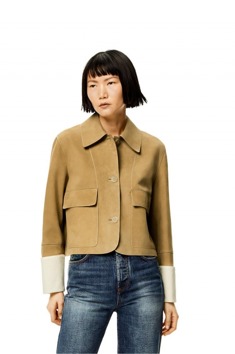 Chaquetas Loewe Button jacket in suede Mujer Doradas | 302PSFWMV