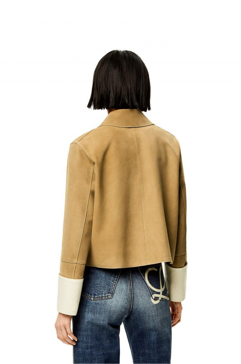 Chaquetas Loewe Button jacket in suede Mujer Doradas | 302PSFWMV