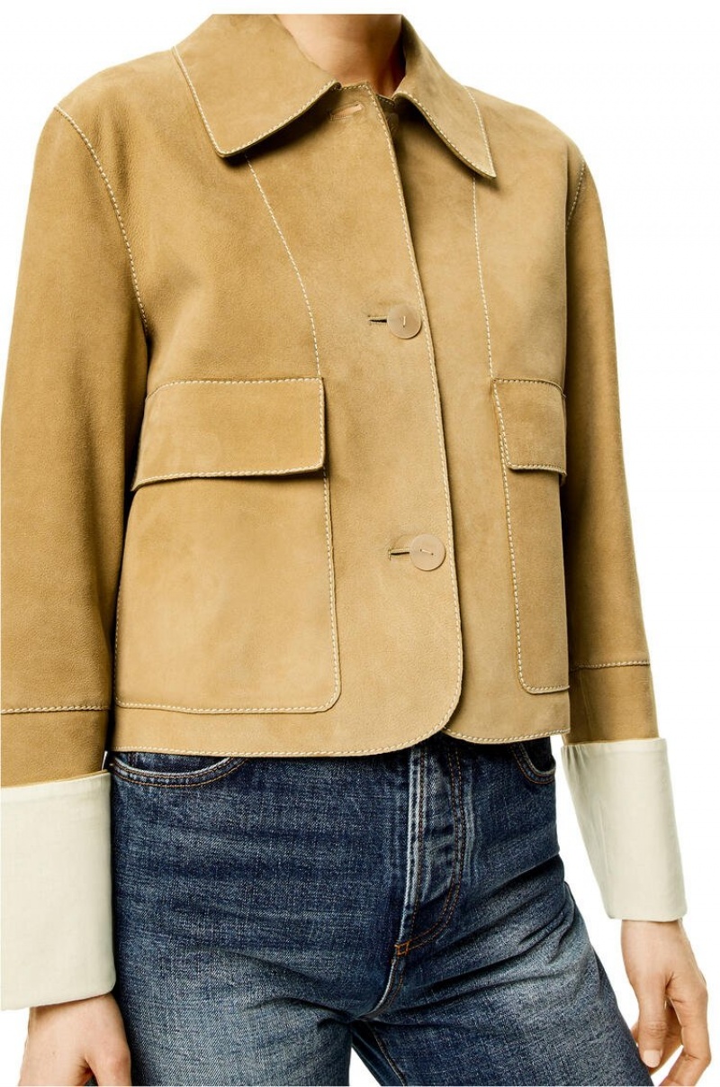 Chaquetas Loewe Button jacket in suede Mujer Doradas | 302PSFWMV