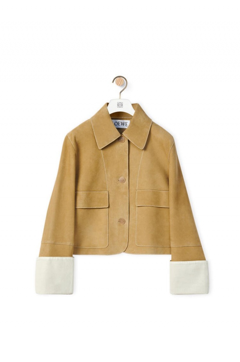 Chaquetas Loewe Button jacket in suede Mujer Doradas | 302PSFWMV