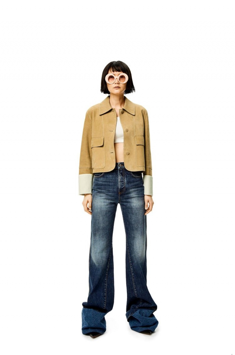 Chaquetas Loewe Button jacket in suede Mujer Doradas | 302PSFWMV