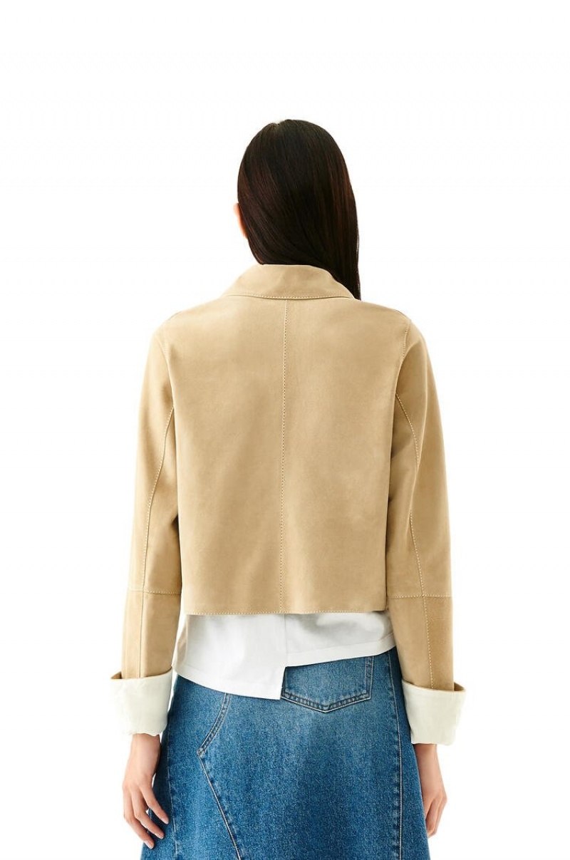 Chaquetas Loewe Button jacket in suede Mujer Doradas | 674IKUTBP