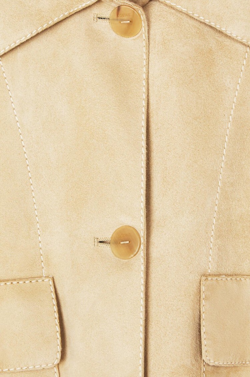 Chaquetas Loewe Button jacket in suede Mujer Doradas | 674IKUTBP