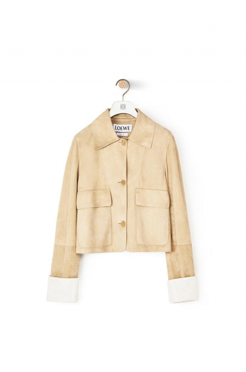 Chaquetas Loewe Button jacket in suede Mujer Doradas | 674IKUTBP