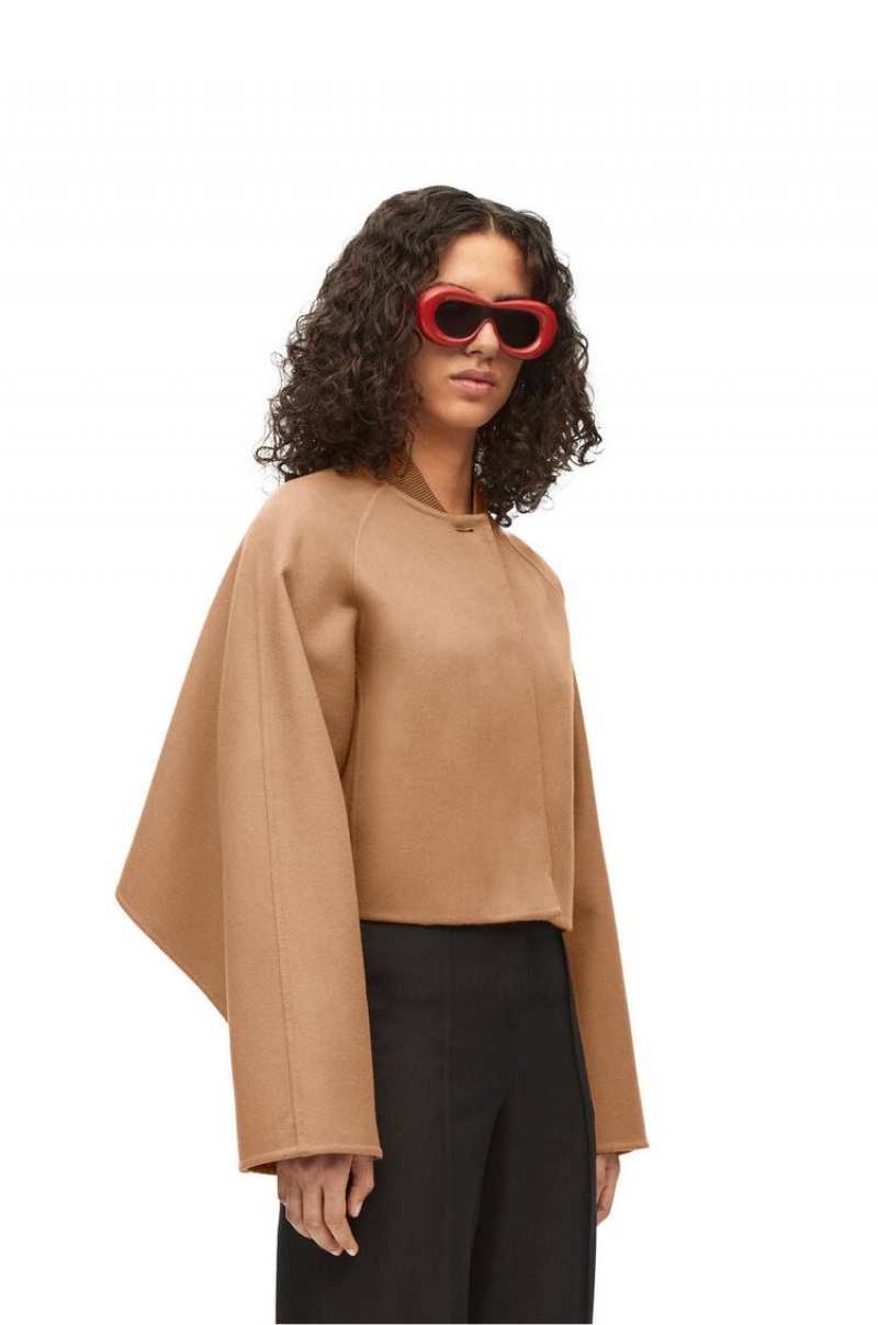 Chaquetas Loewe Button jacket in wool and cashmere Mujer Camel | 016ZKDGIW