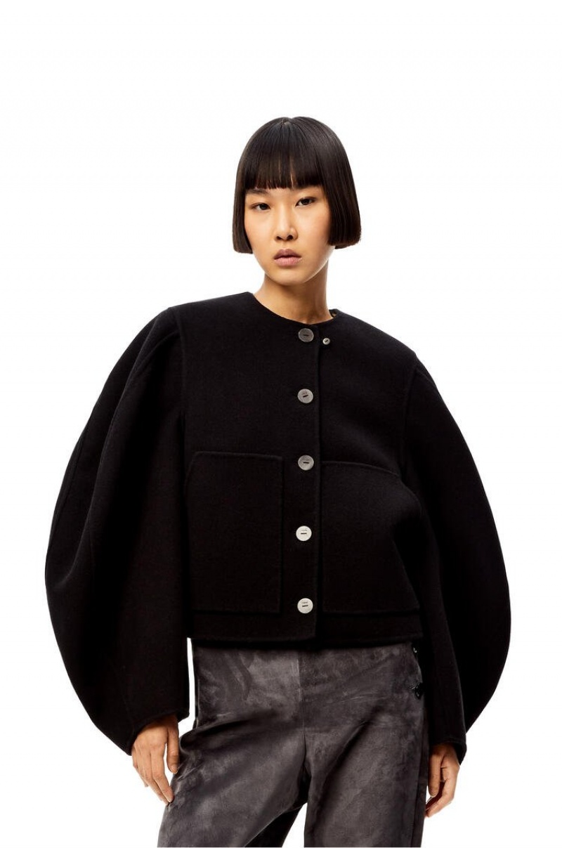 Chaquetas Loewe Circular sleeve button jacket in wool and cashmere Mujer Negras | 534PJDFTH