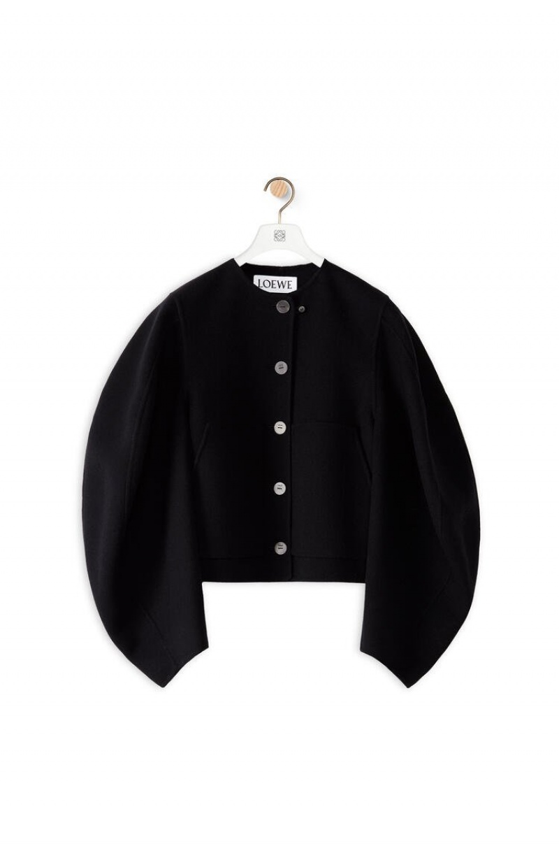 Chaquetas Loewe Circular sleeve button jacket in wool and cashmere Mujer Negras | 534PJDFTH