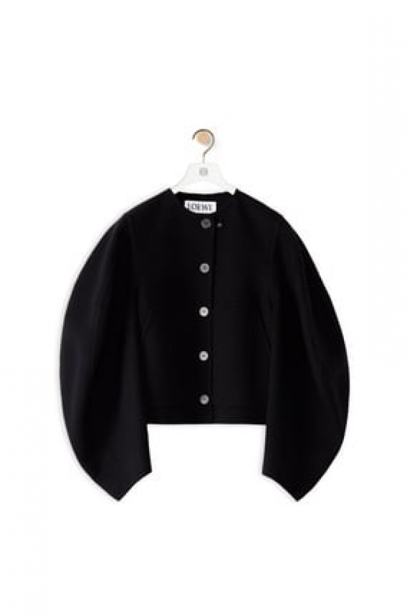 Chaquetas Loewe Circular sleeve button jacket in wool and cashmere Mujer Negras | 534PJDFTH