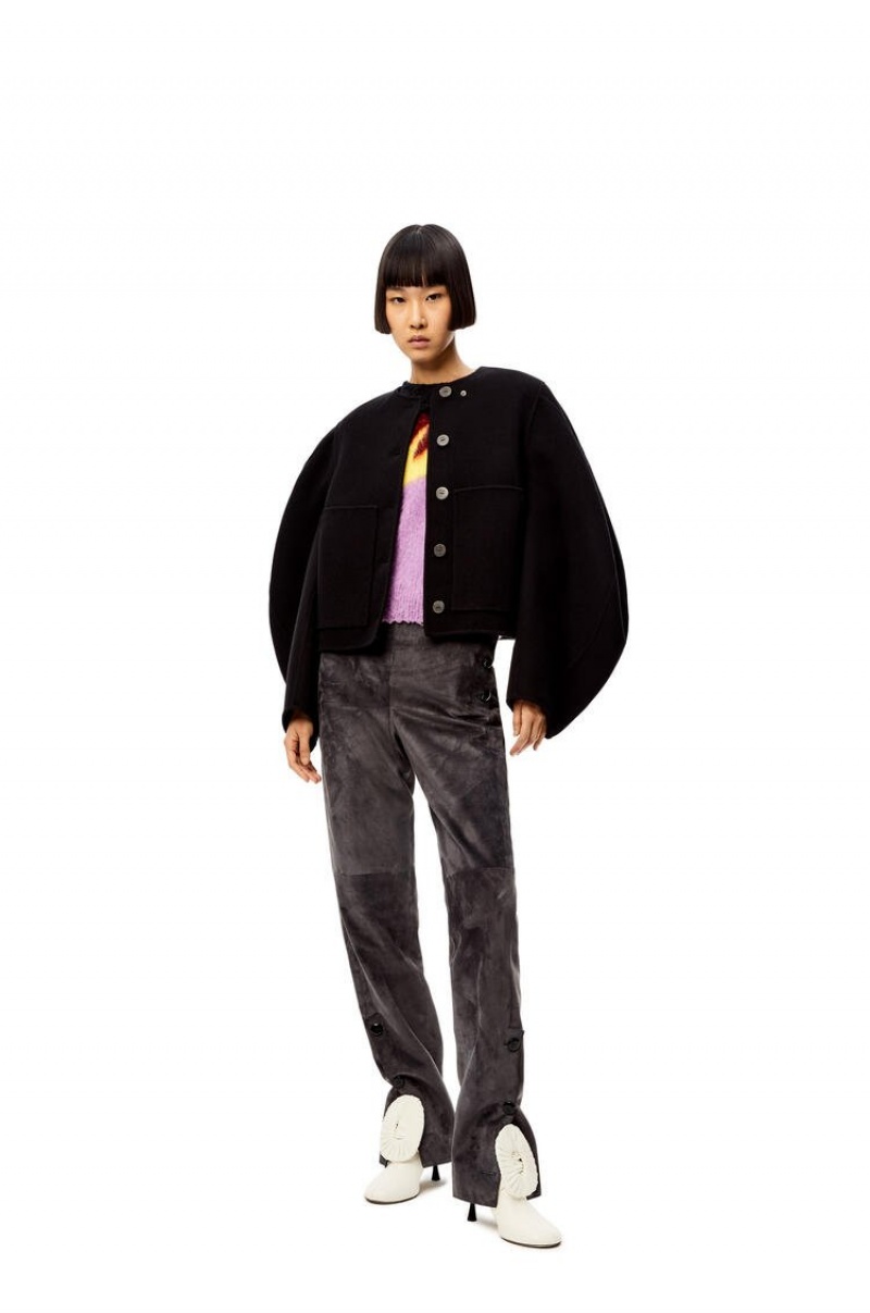 Chaquetas Loewe Circular sleeve button jacket in wool and cashmere Mujer Negras | 534PJDFTH