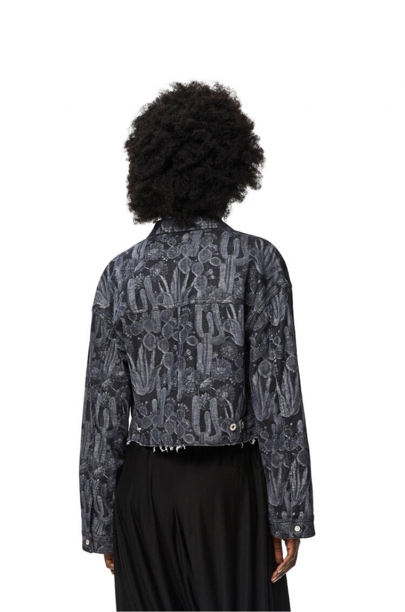 Chaquetas Loewe Cropped cactus jacket in denim Mujer Negras Blancas | 129ETKQNV