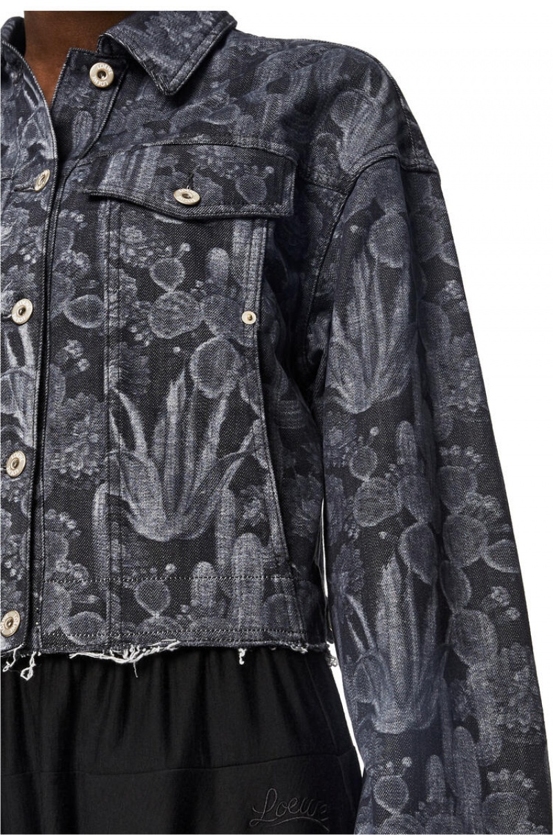 Chaquetas Loewe Cropped cactus jacket in denim Mujer Negras Blancas | 129ETKQNV