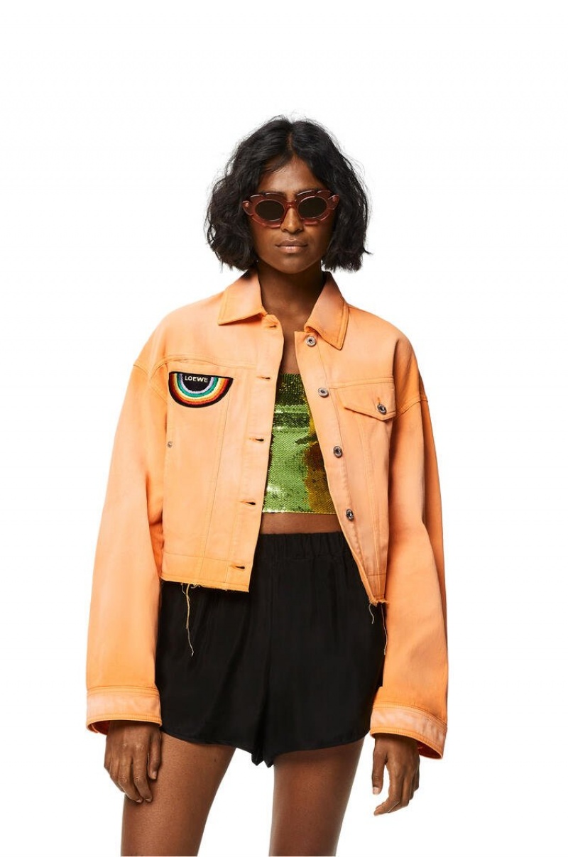 Chaquetas Loewe Cropped jacket in denim Mujer Mandarin | 096QXOARW