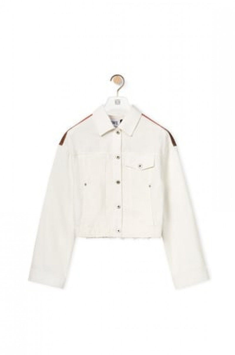 Chaquetas Loewe Cropped palm jacket in denim Mujer Blancas | 802ECHPSK