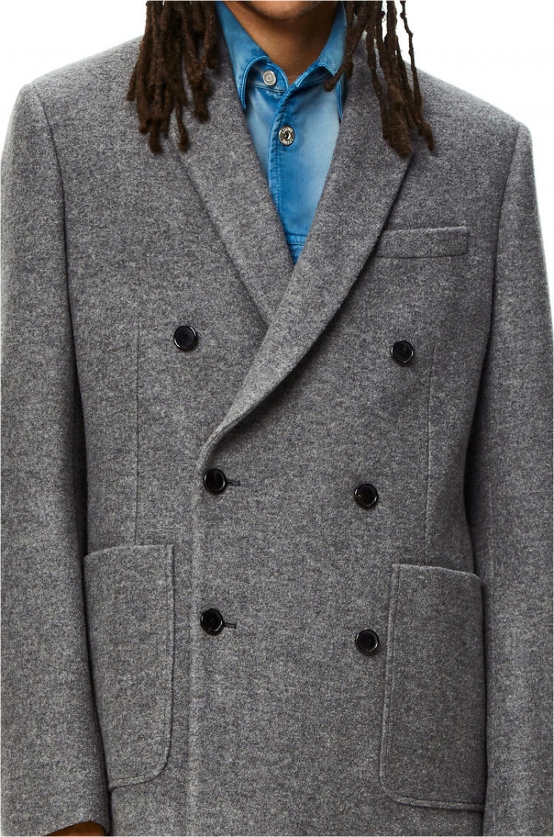 Chaquetas Loewe Double breasted jacket in wool Hombre Soft Shark | 518IUADQH