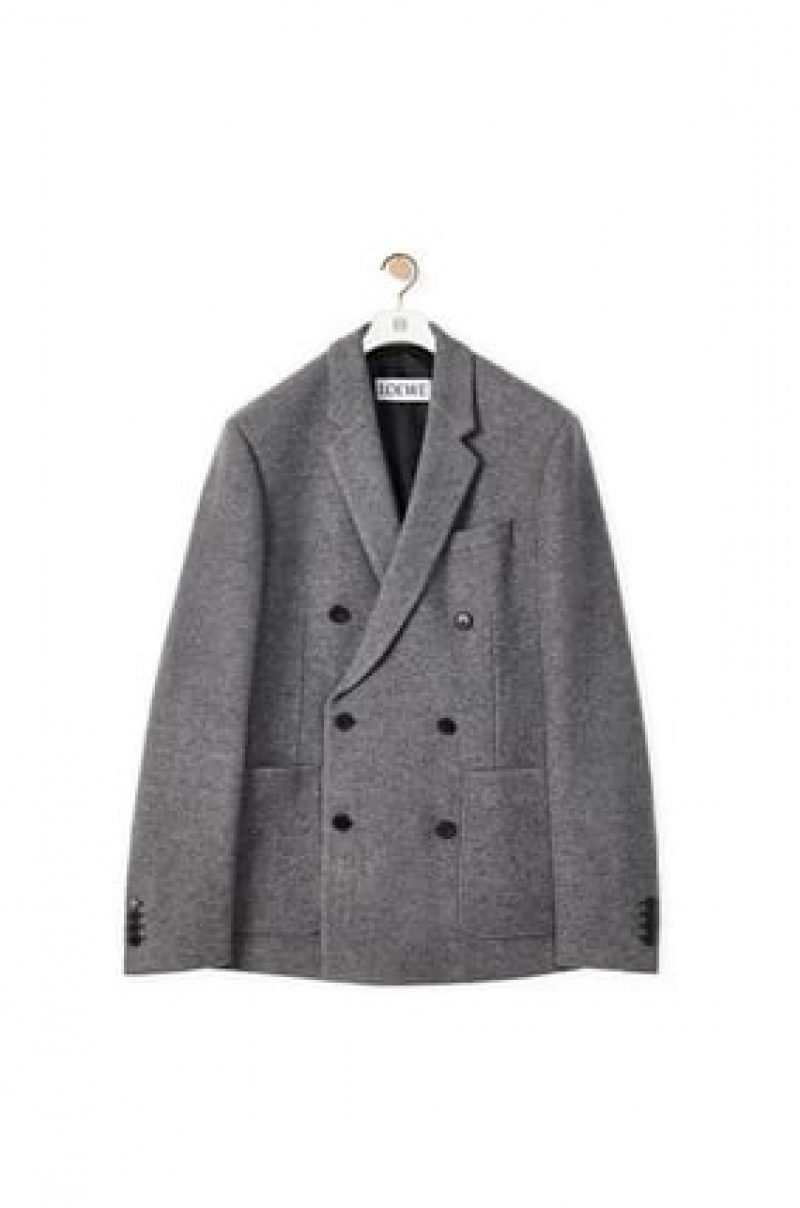 Chaquetas Loewe Double breasted jacket in wool Hombre Soft Shark | 518IUADQH