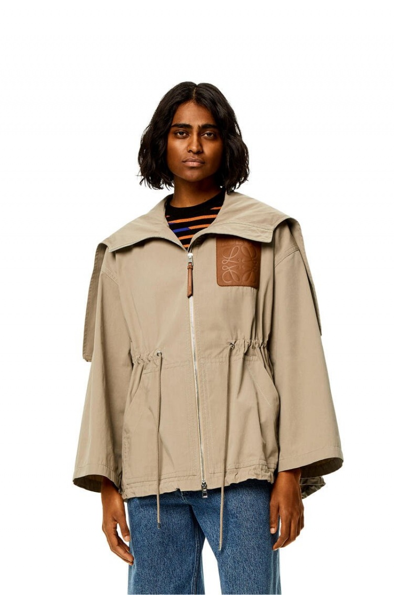 Chaquetas Loewe Encapuchado jacket in cotton Mujer Sandstone | 705WUZNBK