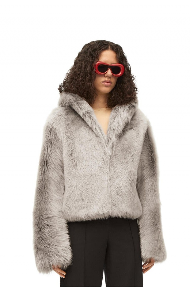 Chaquetas Loewe Encapuchado jacket in shearling Mujer Gris | 703MTWEOF