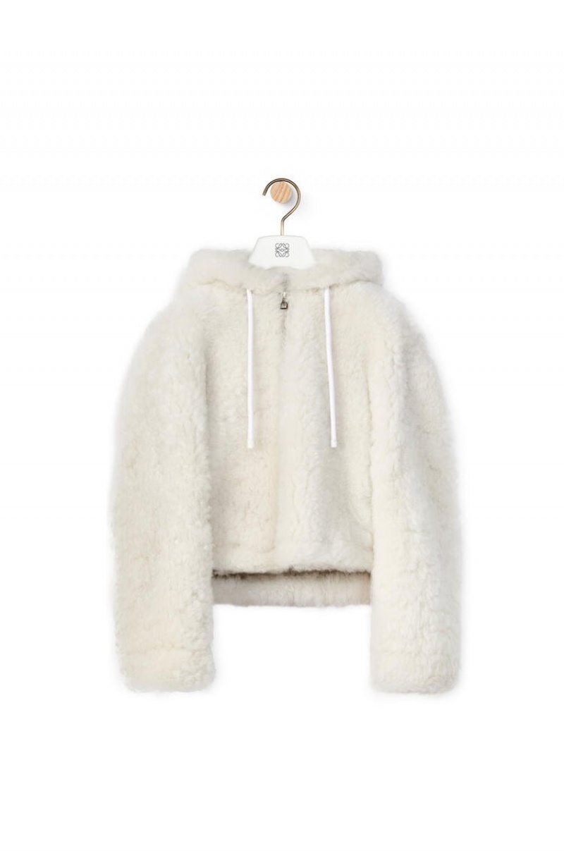 Chaquetas Loewe Encapuchado jacket in shearling Mujer Blancas | 705MPUVOR