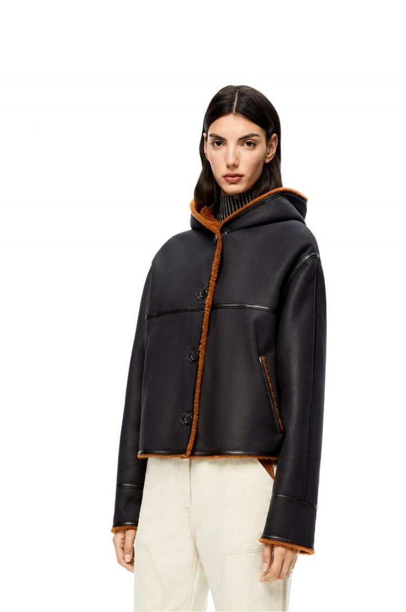 Chaquetas Loewe Encapuchado jacket in shearling Mujer Negras | 567OEWGHX