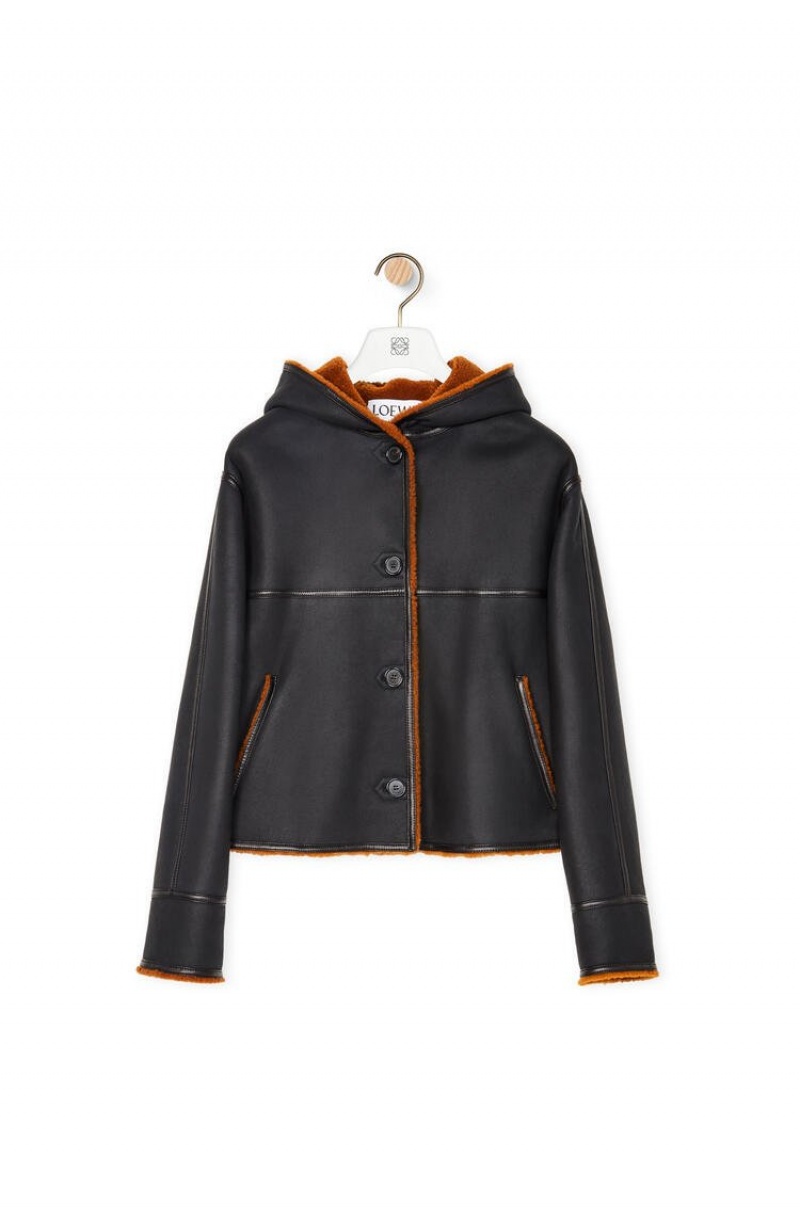 Chaquetas Loewe Encapuchado jacket in shearling Mujer Negras | 567OEWGHX