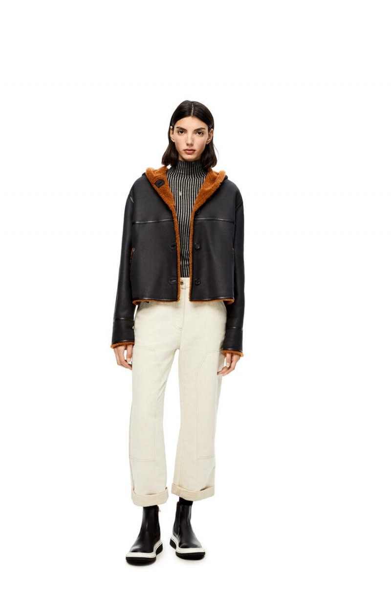 Chaquetas Loewe Encapuchado jacket in shearling Mujer Negras | 567OEWGHX