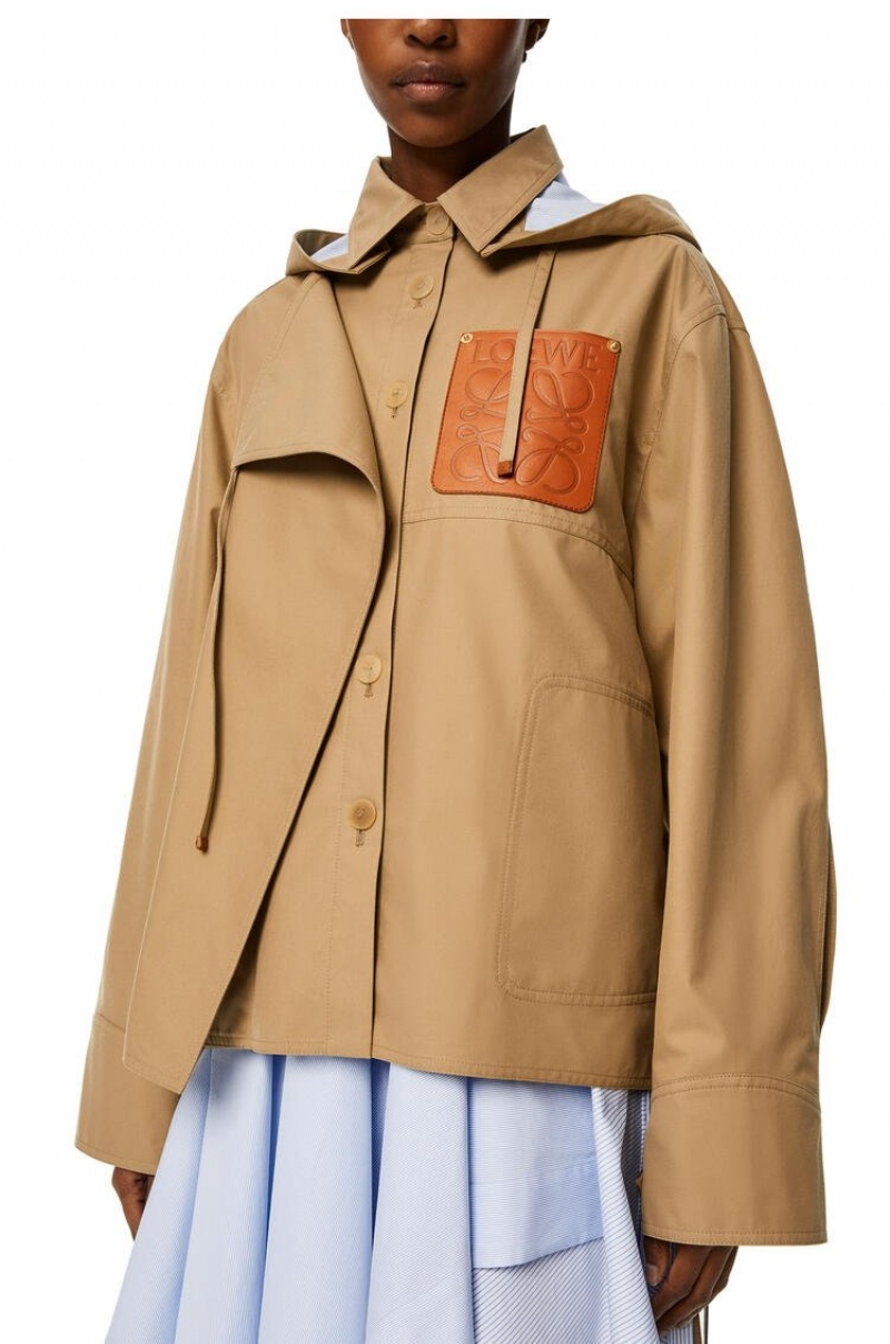 Chaquetas Loewe Military hooded parka in cotton Mujer Sweet Caramel | 389KWDQMB