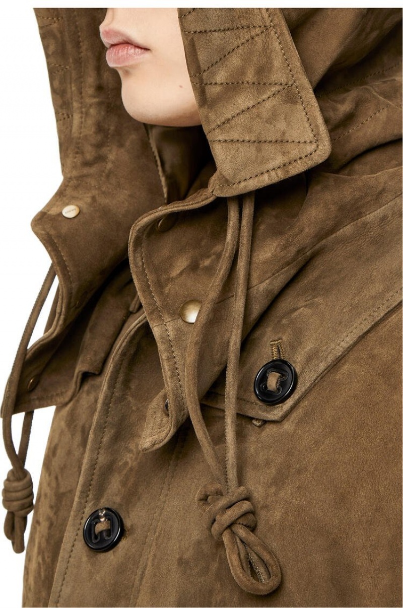 Chaquetas Loewe Parachute jacket in suede Hombre Verde Marrones Oscuro | 304NTBAKS