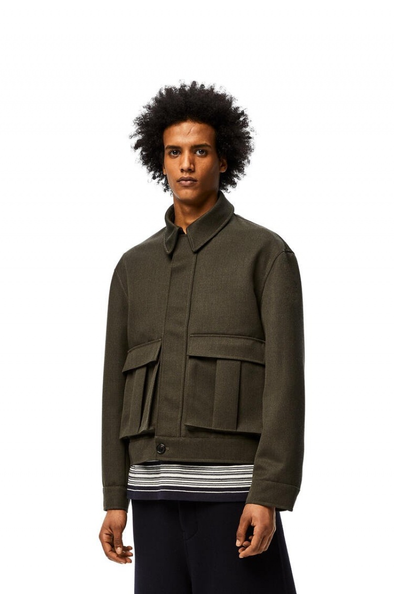 Chaquetas Loewe Patch pocket zip jacket in wool Hombre Kaki Verde | 976LVXQAJ