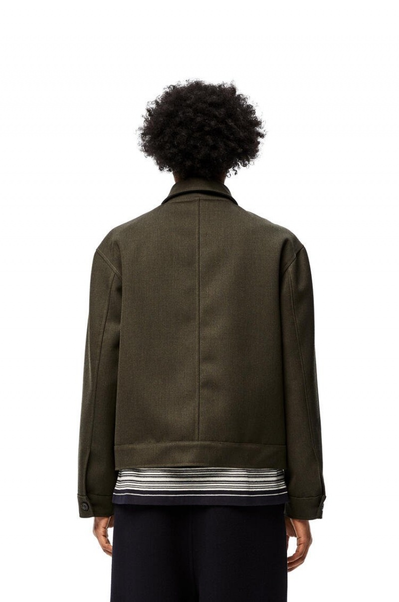 Chaquetas Loewe Patch pocket zip jacket in wool Hombre Kaki Verde | 976LVXQAJ