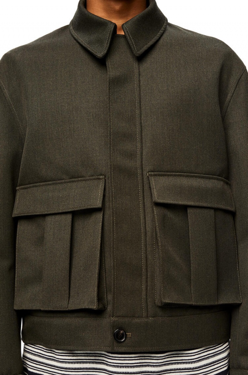 Chaquetas Loewe Patch pocket zip jacket in wool Hombre Kaki Verde | 976LVXQAJ