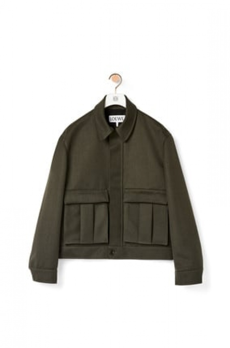 Chaquetas Loewe Patch pocket zip jacket in wool Hombre Kaki Verde | 976LVXQAJ