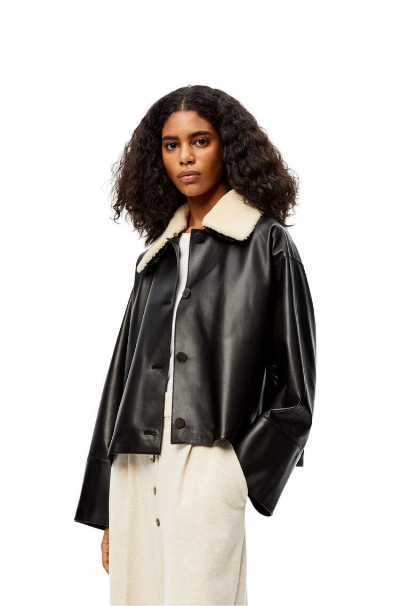 Chaquetas Loewe Shearling collar jacket in nappa and shearling Mujer Negras | 298LVJHCF