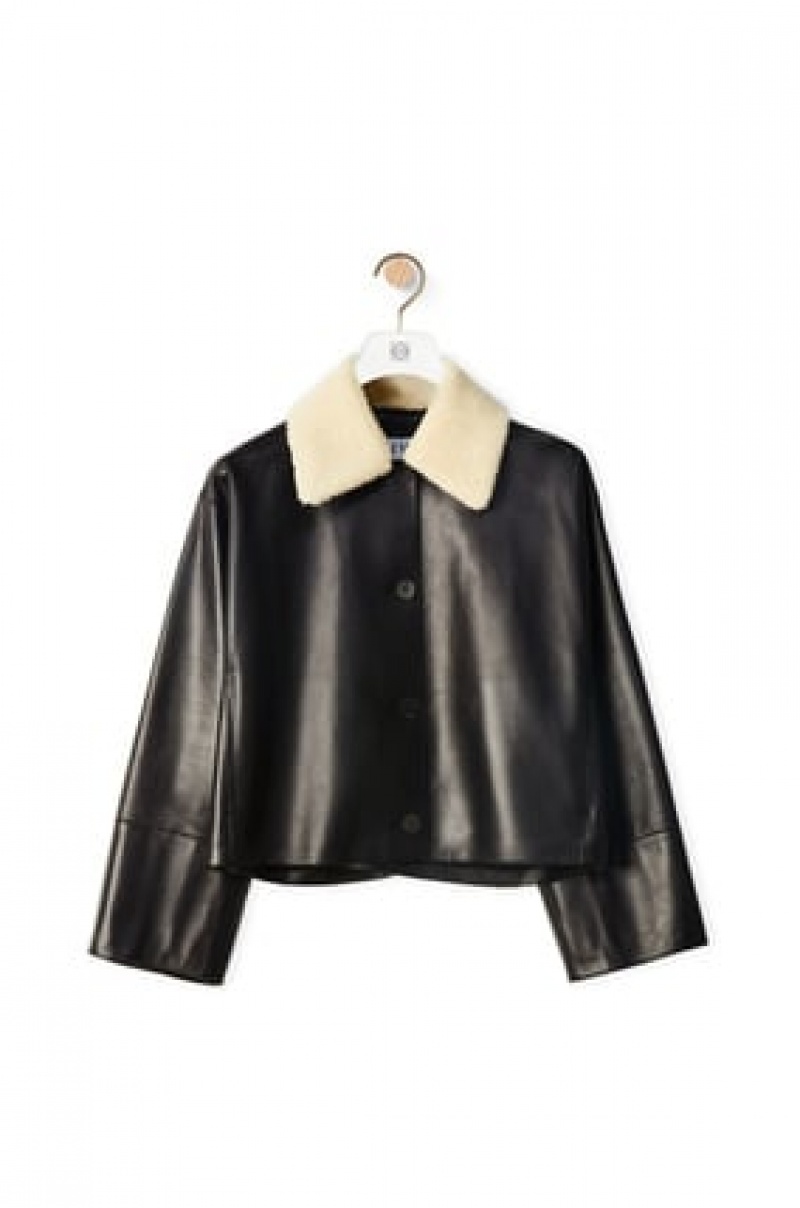 Chaquetas Loewe Shearling collar jacket in nappa and shearling Mujer Negras | 298LVJHCF