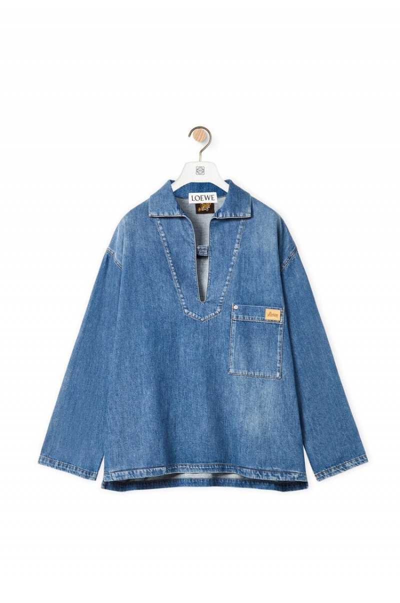 Chaquetas Loewe Vareuse shirt in denim Hombre Azules | 418HINRJZ