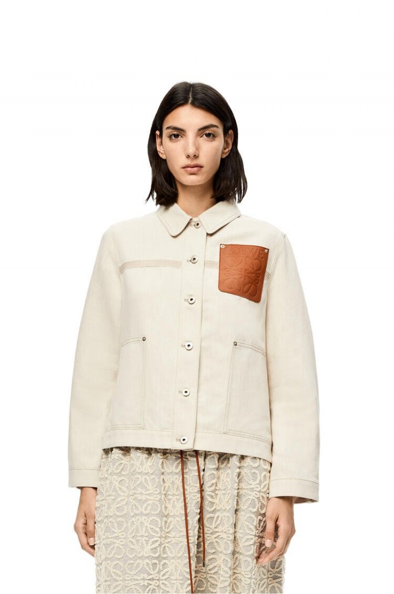 Chaquetas Loewe Workwear jacket in cotton and linen Mujer Ecru | 879MOJKPN