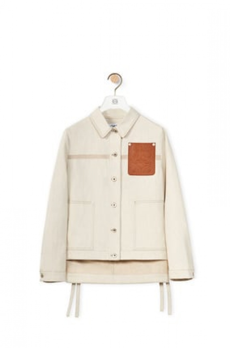 Chaquetas Loewe Workwear jacket in cotton and linen Mujer Ecru | 879MOJKPN