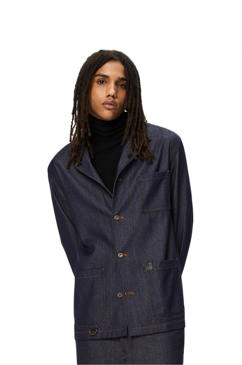 Chaquetas Loewe Workwear jacket in wool denim Hombre Azules | 256QGRTNF