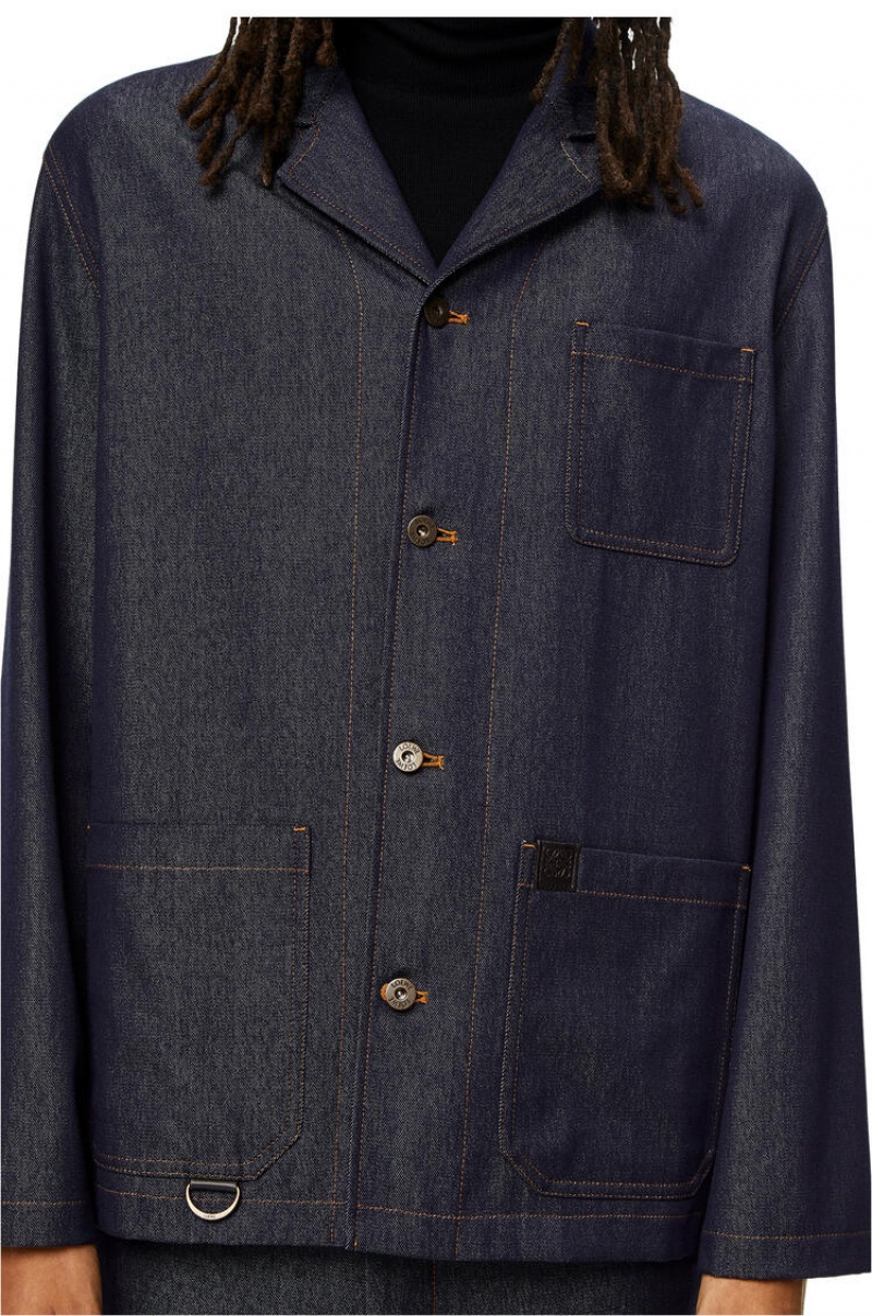 Chaquetas Loewe Workwear jacket in wool denim Hombre Azules | 256QGRTNF