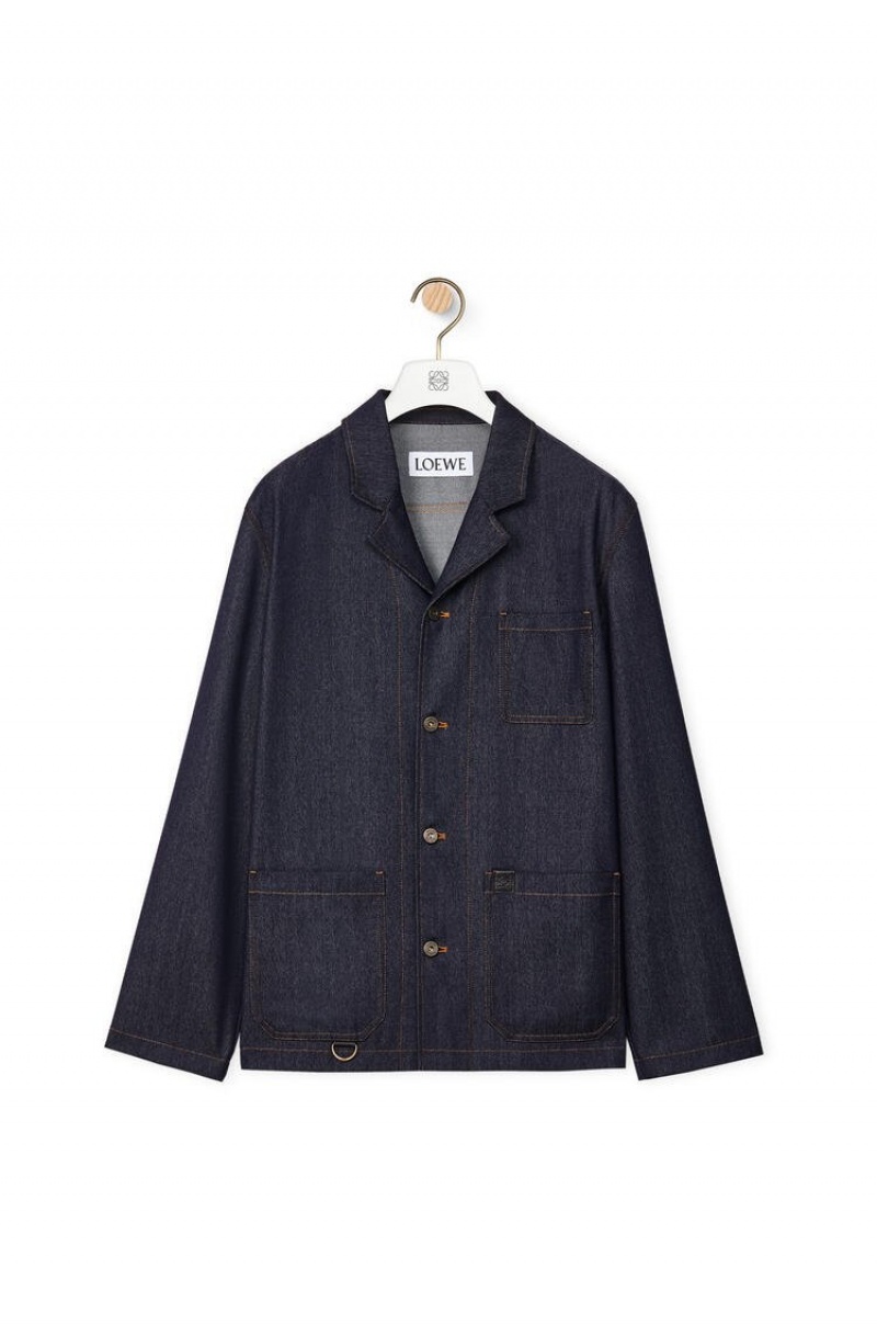 Chaquetas Loewe Workwear jacket in wool denim Hombre Azules | 256QGRTNF