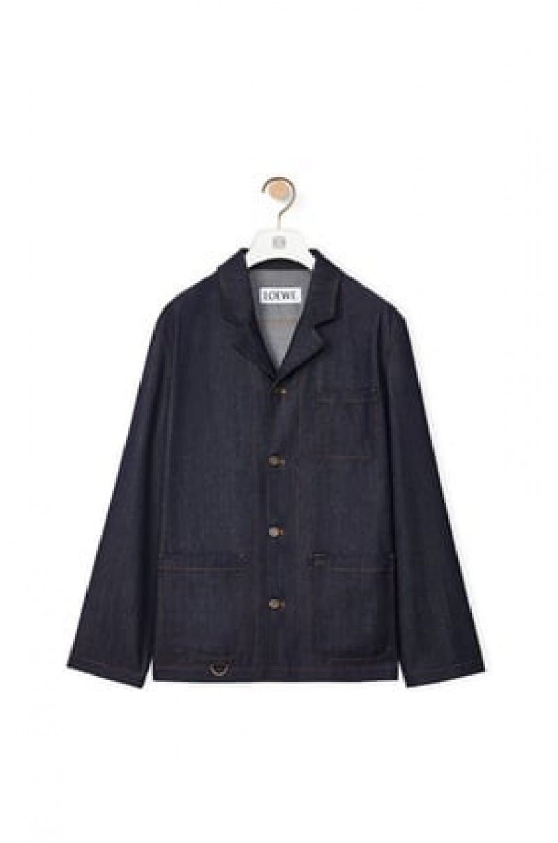 Chaquetas Loewe Workwear jacket in wool denim Hombre Azules | 256QGRTNF