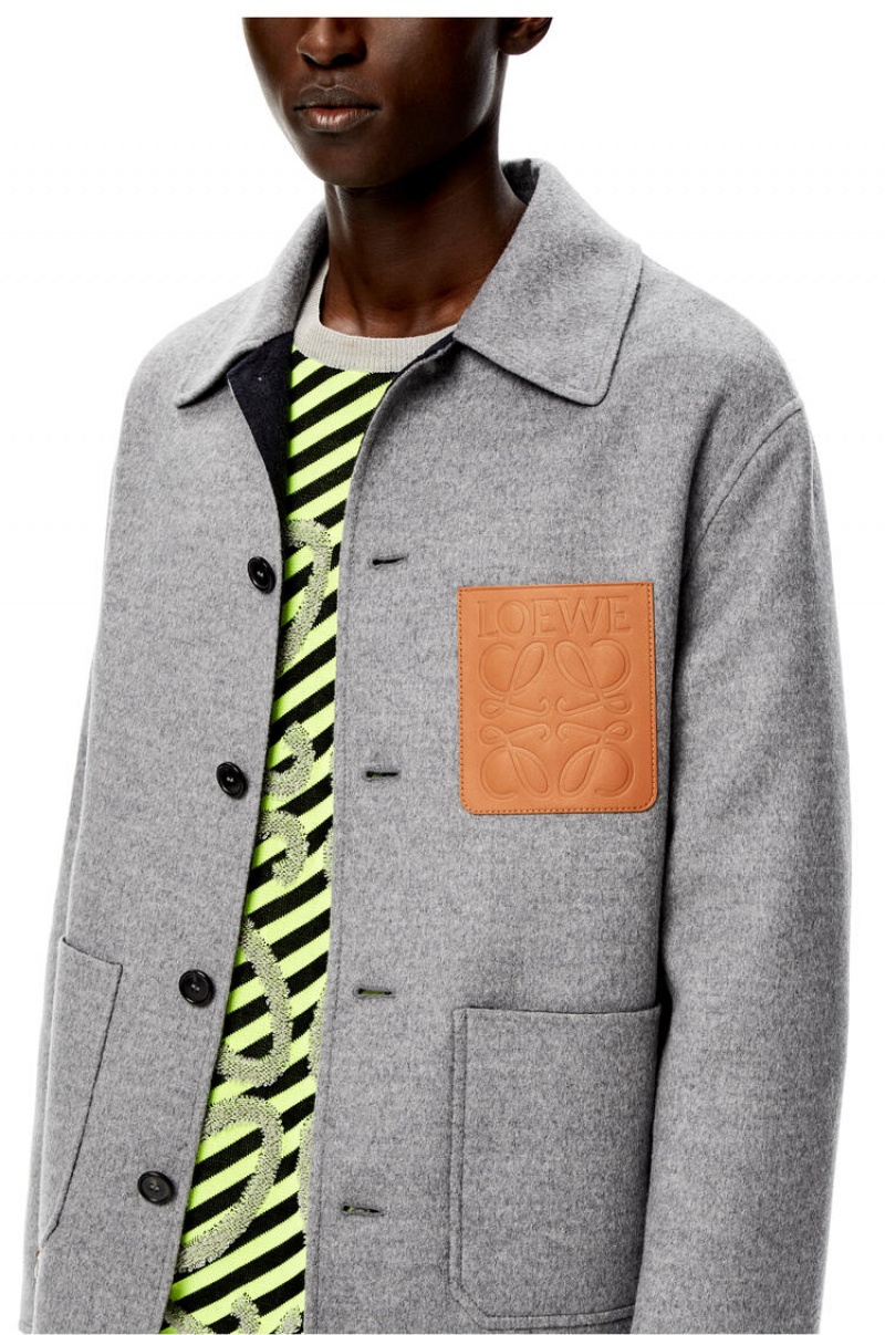 Chaquetas Loewe Workwear jacket in wool and cashmere Hombre Azul Marino Gris | 419QZHTGY