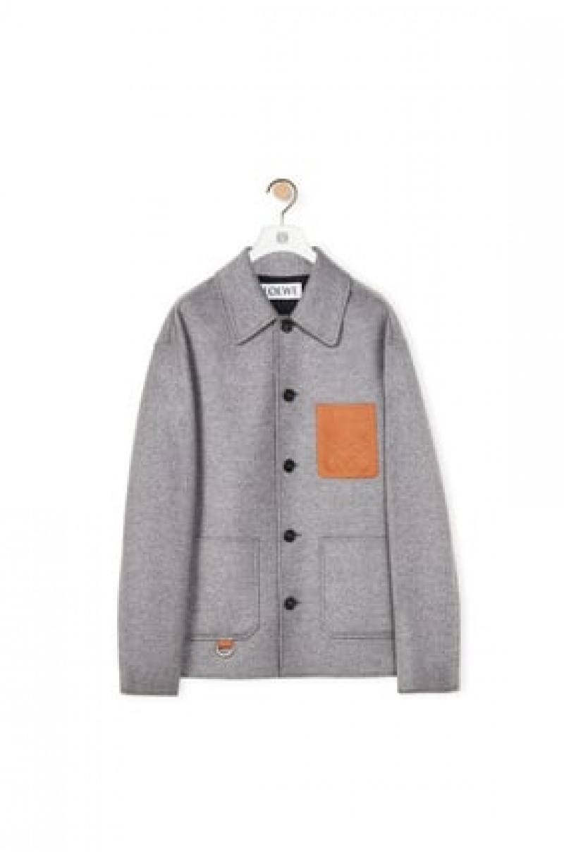 Chaquetas Loewe Workwear jacket in wool and cashmere Hombre Azul Marino Gris | 419QZHTGY