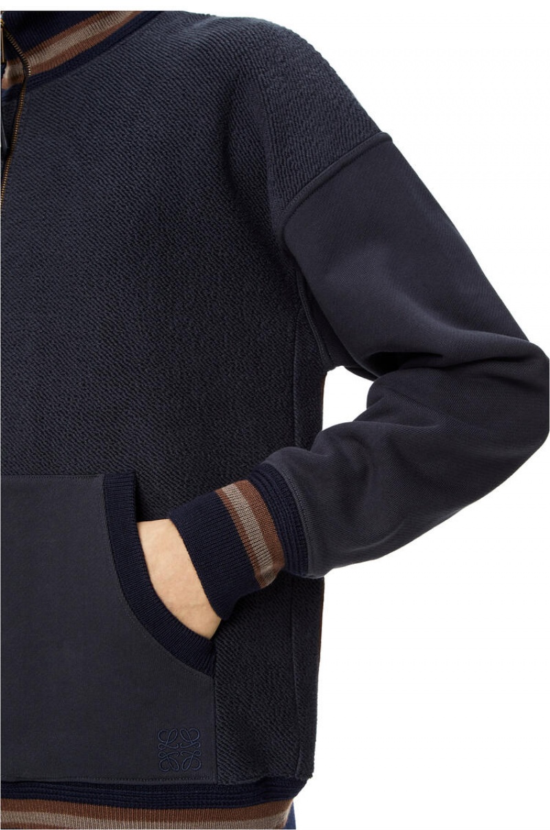 Chaquetas Loewe Zip-up ribbed jacket in cotton Hombre Azul Marino Oscuro Azules | 516UAHTGE