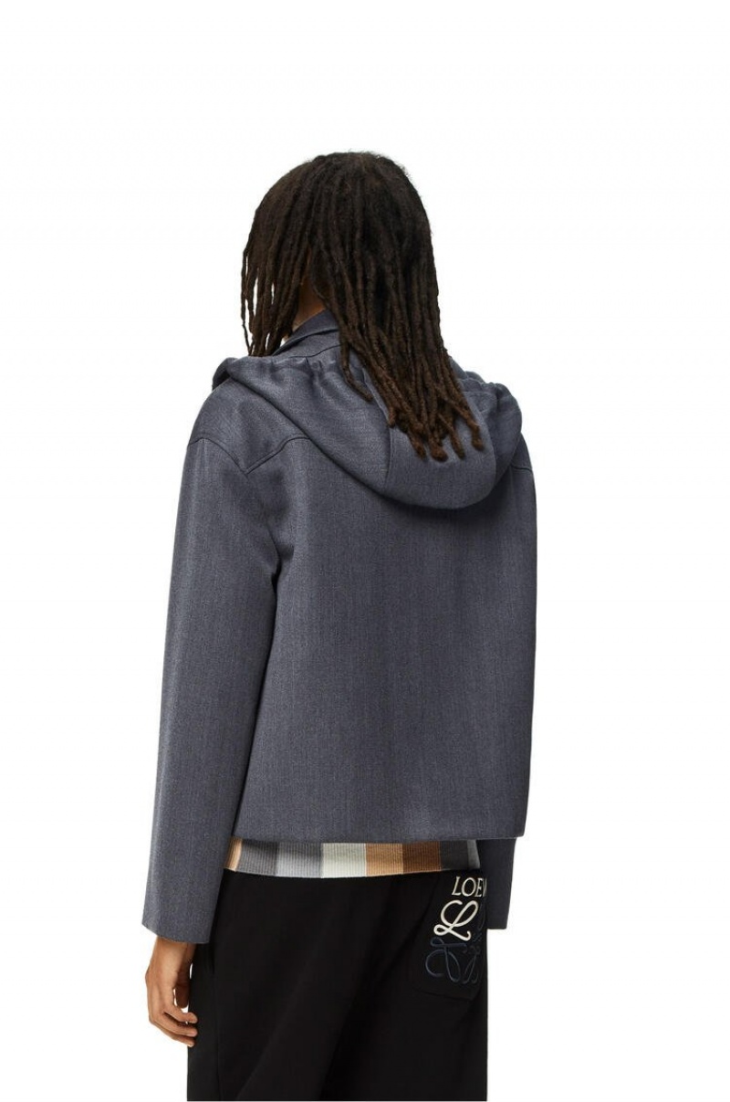 Chaquetas Parka Loewe Encapuchado Anagram zip parka in wool Hombre Charcoal | 307LTZEYV