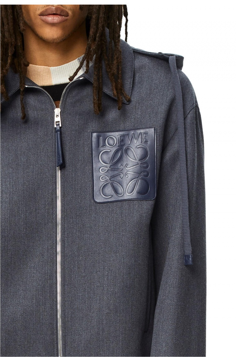 Chaquetas Parka Loewe Encapuchado Anagram zip parka in wool Hombre Charcoal | 307LTZEYV