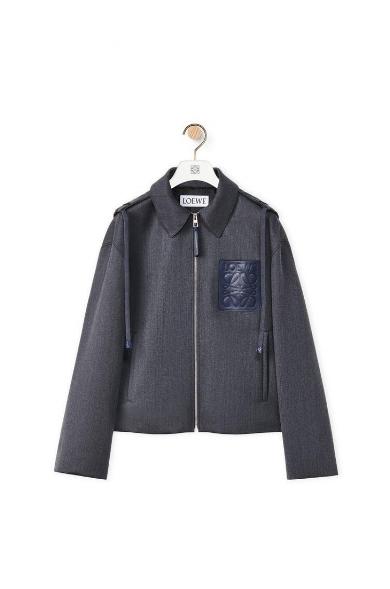 Chaquetas Parka Loewe Encapuchado Anagram zip parka in wool Hombre Charcoal | 307LTZEYV