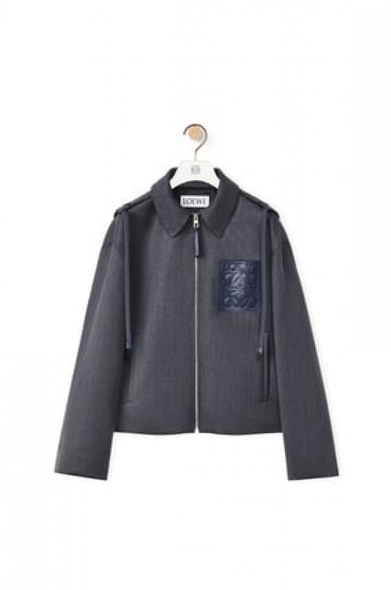 Chaquetas Parka Loewe Encapuchado Anagram zip parka in wool Hombre Charcoal | 307LTZEYV