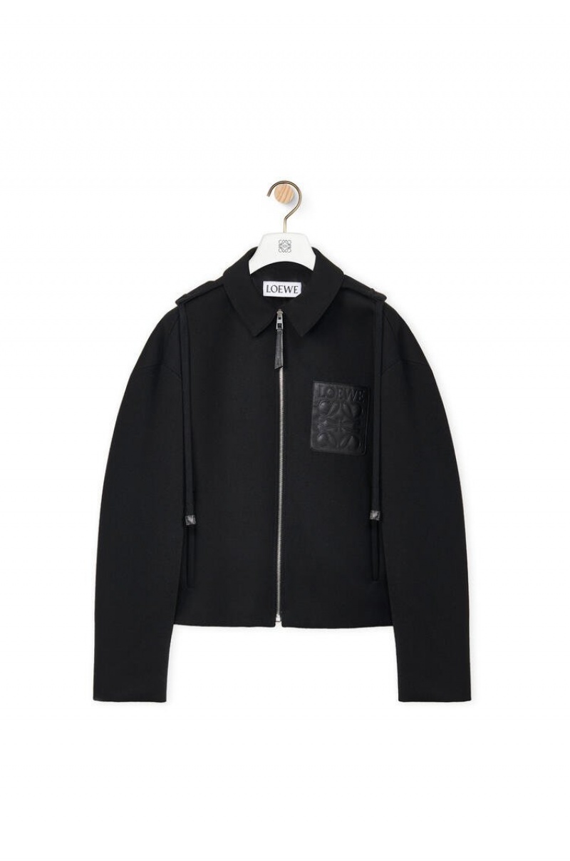 Chaquetas Parka Loewe Encapuchado Anagram zip parka in wool Hombre Negras | 458HTXNWI